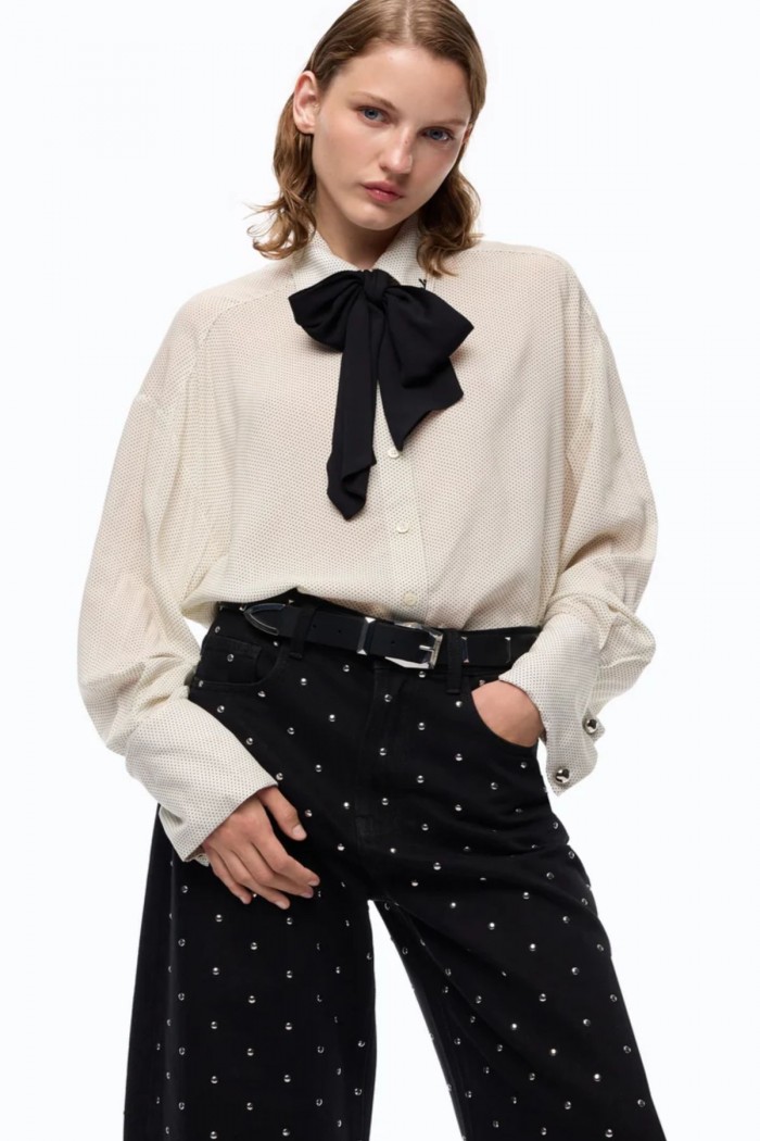 CAMICIA IN POPELINE CON CRAVATTA RIMOVIBILE E POIS PINKO