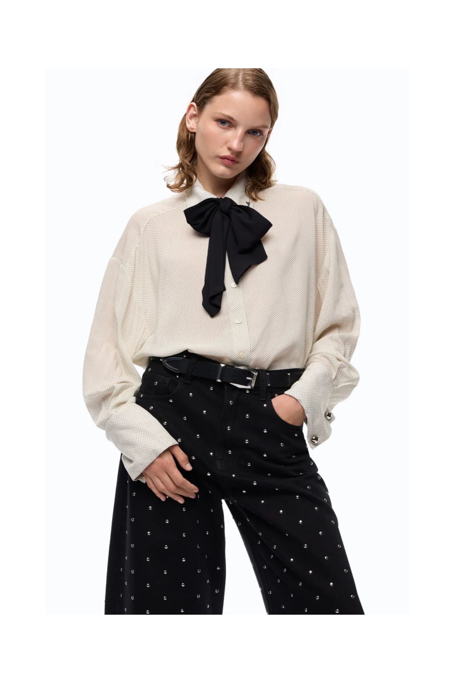 CAMICIA IN POPELINE CON CRAVATTA RIMOVIBILE E POIS PINKO