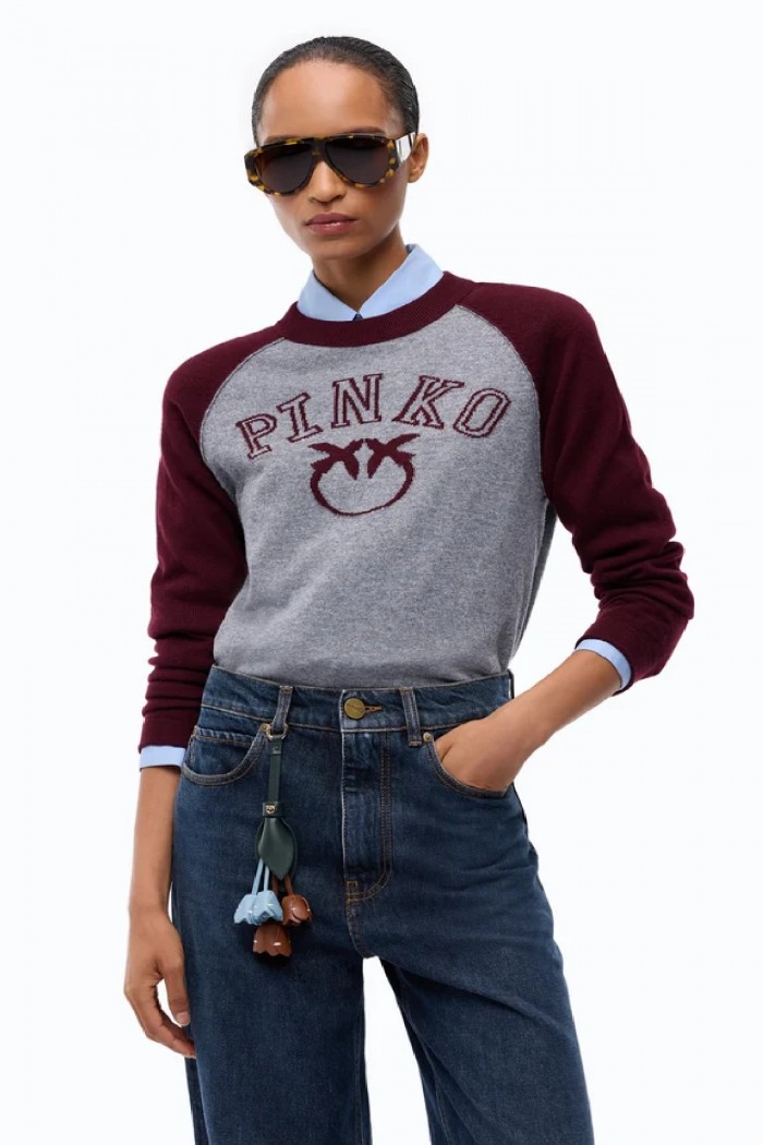 MAGLIA BICOLORE CON LOGO PINKO