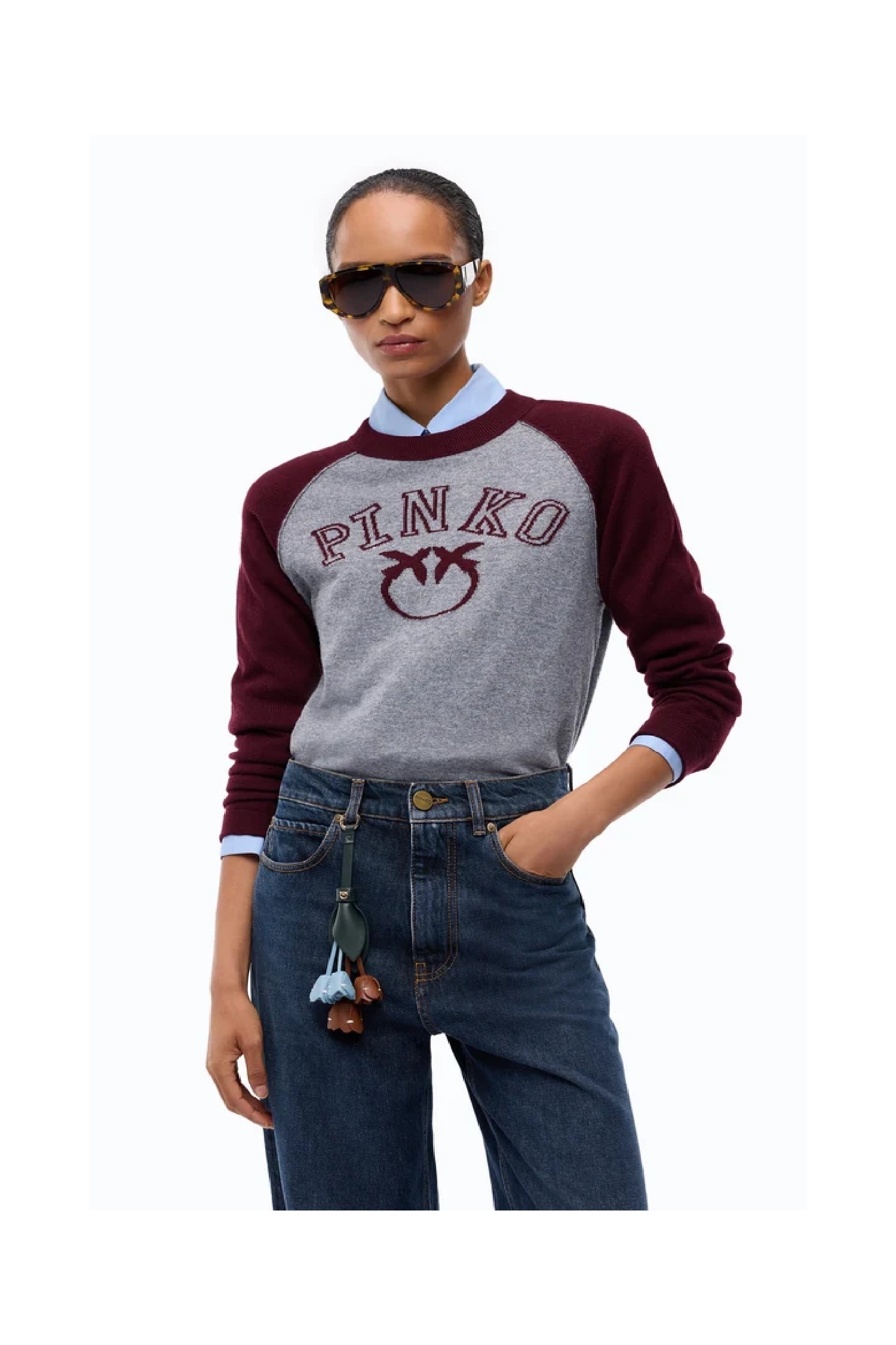 MAGLIA BICOLORE CON LOGO PINKO
