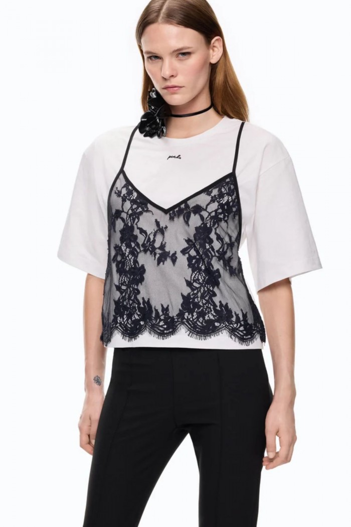T-SHIRT CON TOP PIZZO JERSEY CON PI PINKO