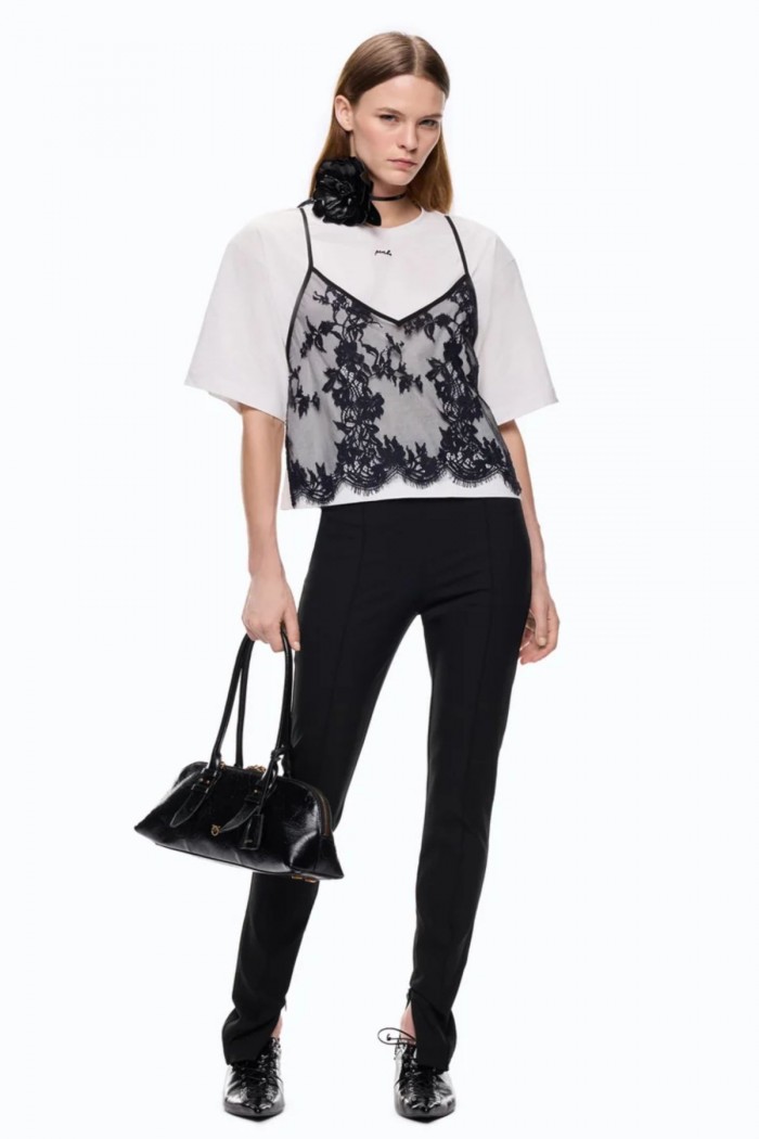 T-SHIRT CON TOP PIZZO JERSEY CON PI PINKO