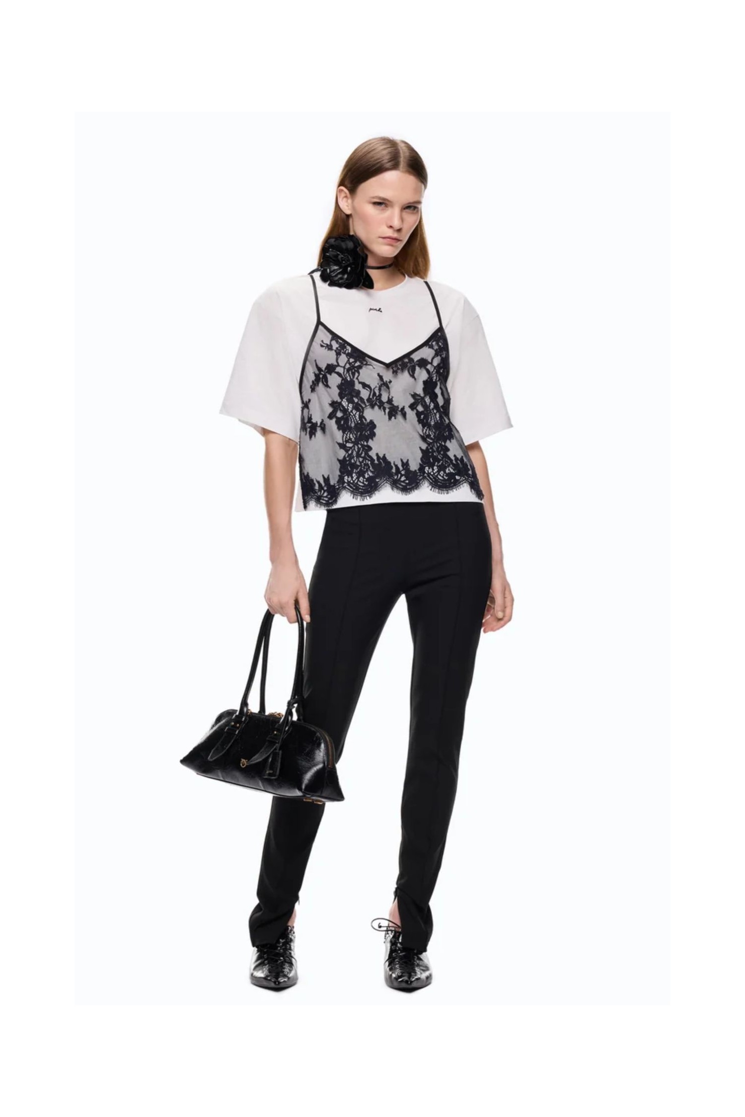 T-SHIRT CON TOP PIZZO JERSEY CON PI PINKO