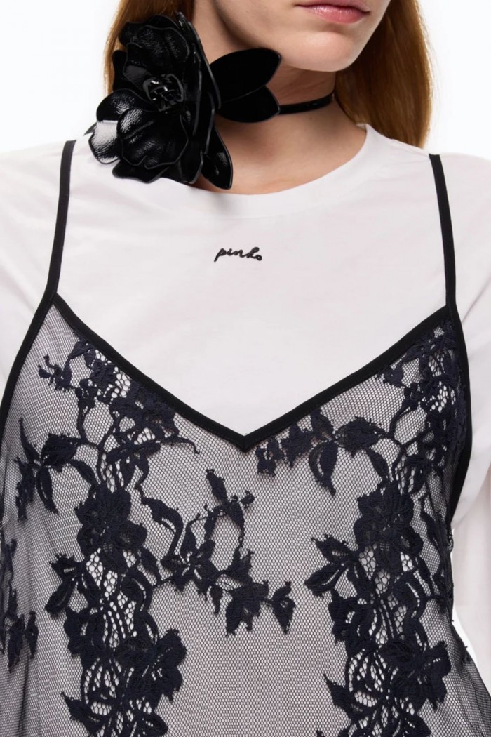 T-SHIRT CON TOP PIZZO JERSEY CON PI PINKO