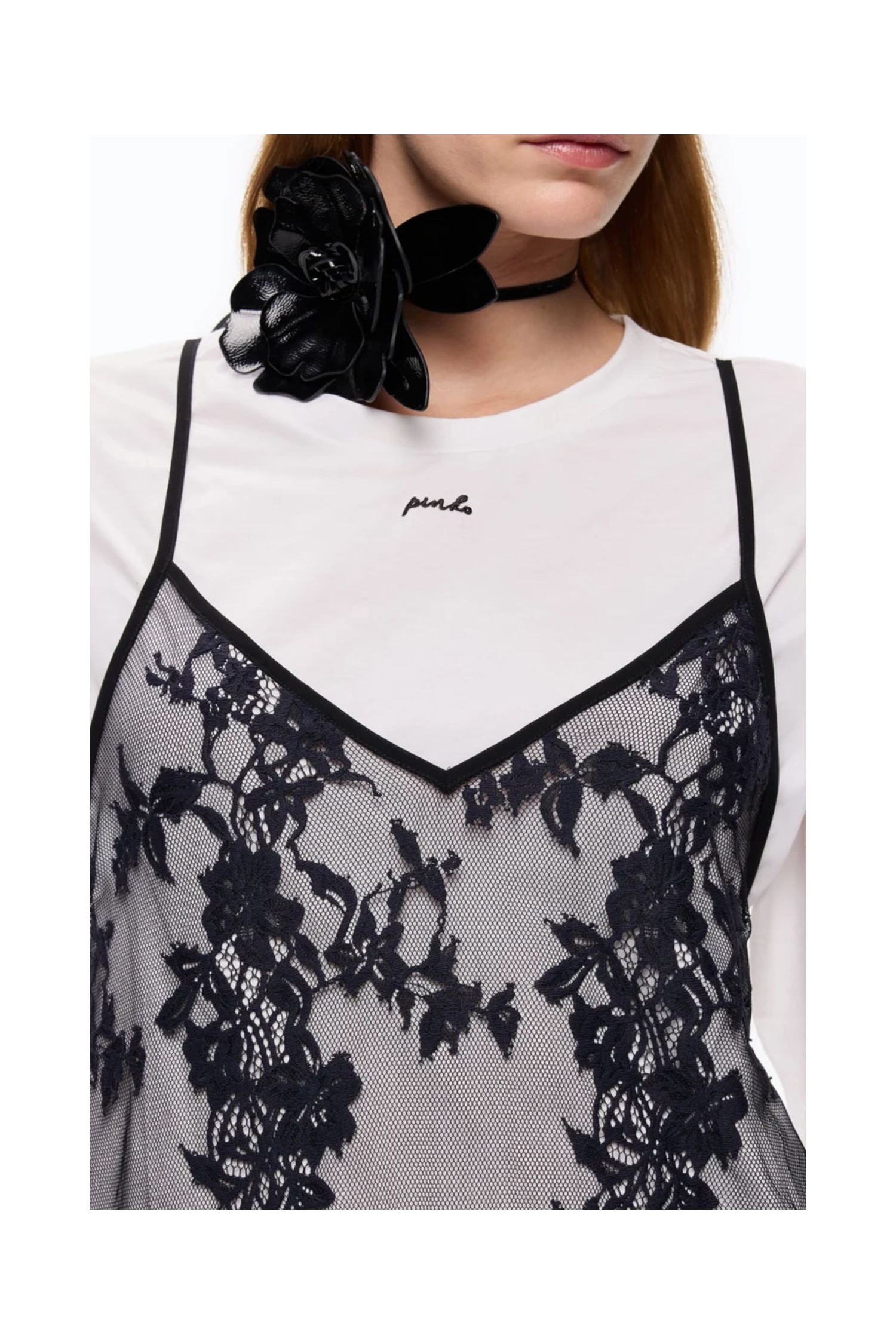 T-SHIRT CON TOP PIZZO JERSEY CON PI PINKO
