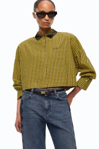 CAMICIA CROPPED A QUADRETTI CON COLLO GIOIELLO PINKO