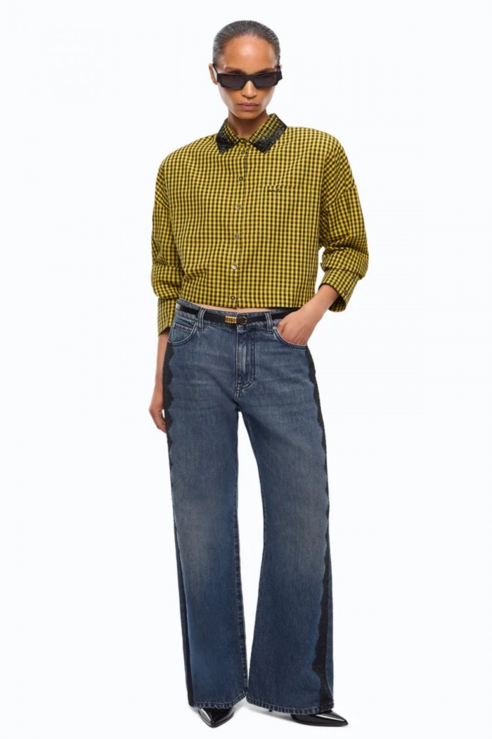 CAMICIA CROPPED A QUADRETTI CON COLLO GIOIELLO PINKO