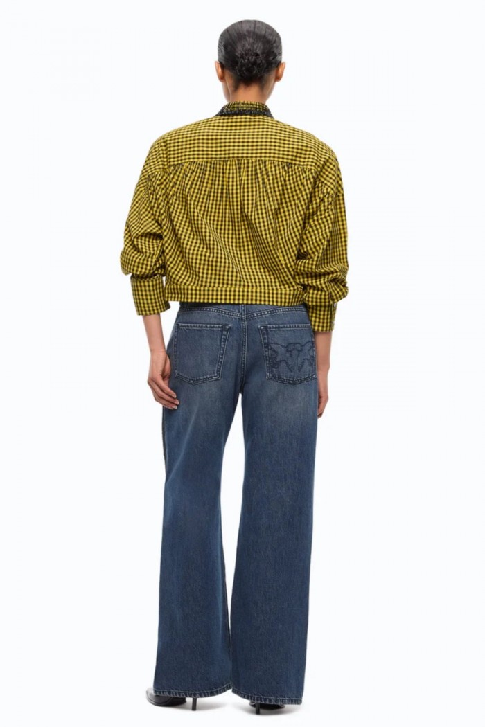 CAMICIA CROPPED A QUADRETTI CON COLLO GIOIELLO PINKO