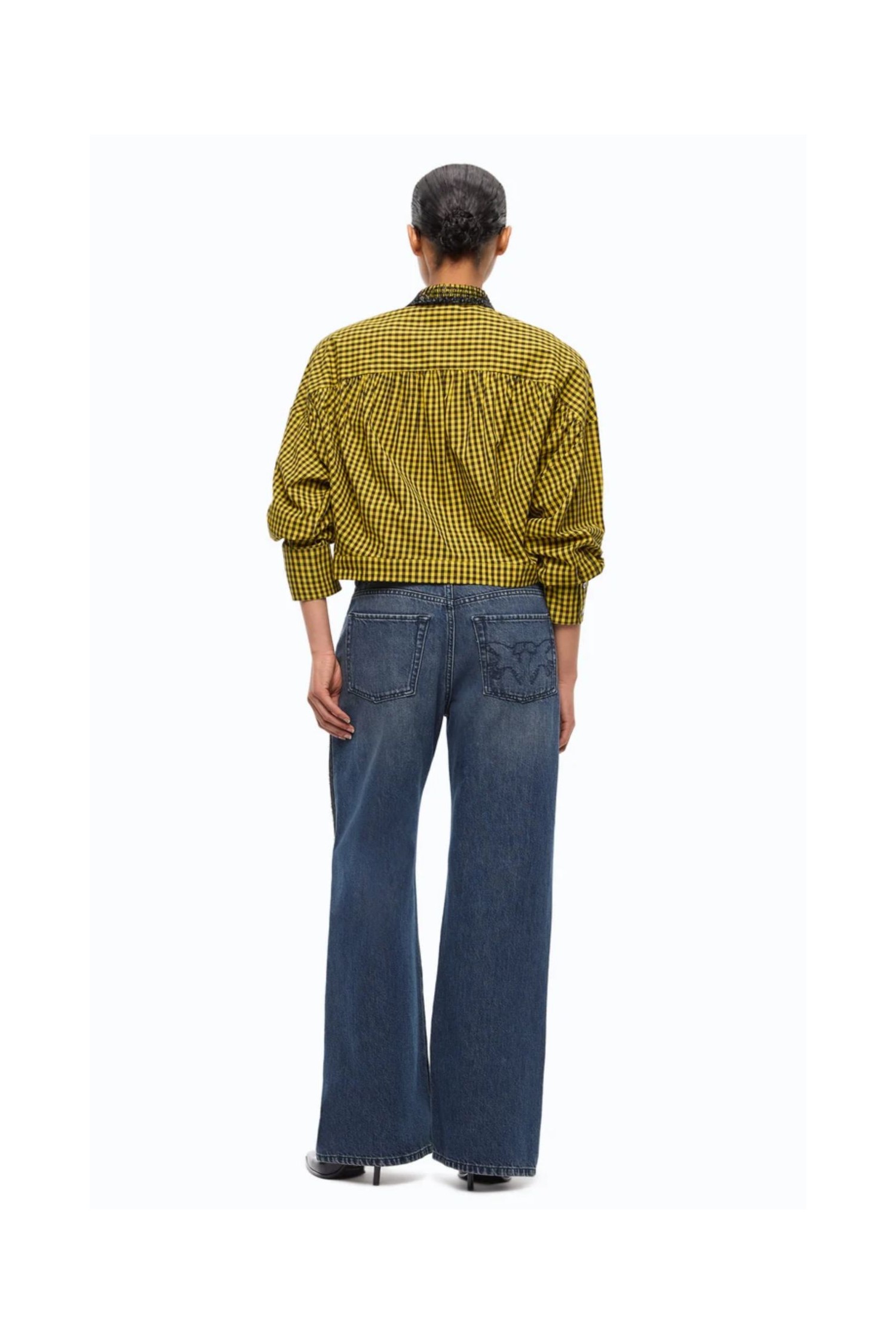 CAMICIA CROPPED A QUADRETTI CON COLLO GIOIELLO PINKO