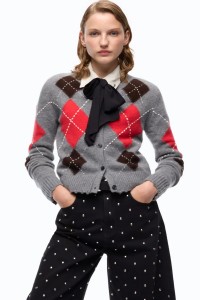 CARDIGAN GIROCOLLO IN LANA E CASHMERE A ROMBI PINKO