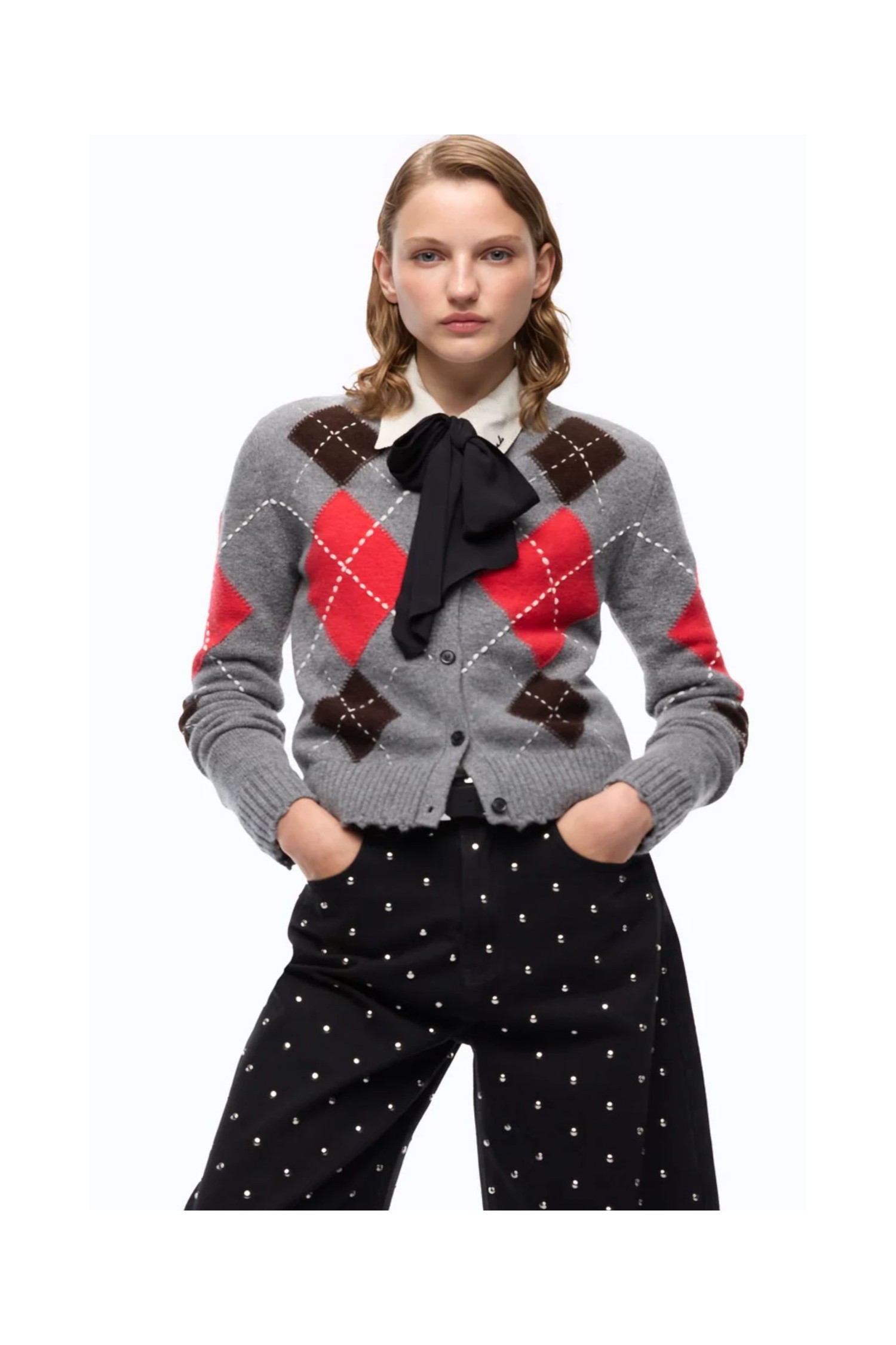 CARDIGAN GIROCOLLO IN LANA E CASHMERE A ROMBI PINKO