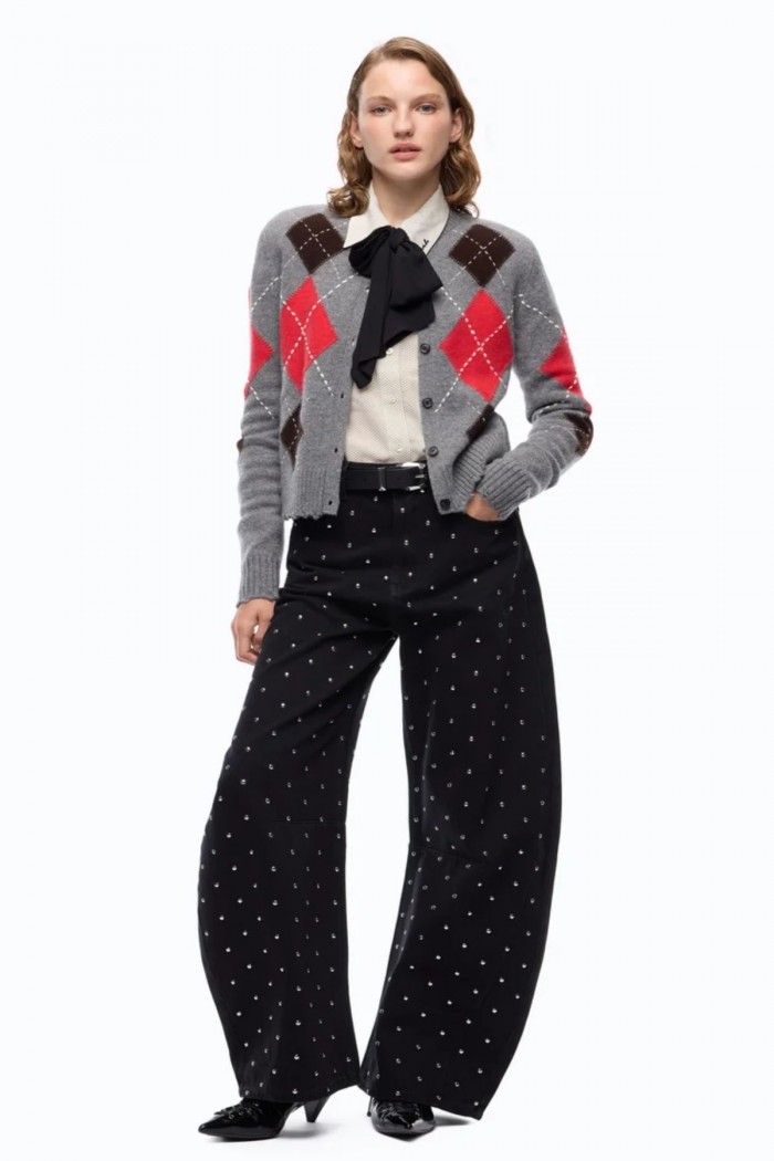 CARDIGAN GIROCOLLO IN LANA E CASHMERE A ROMBI PINKO