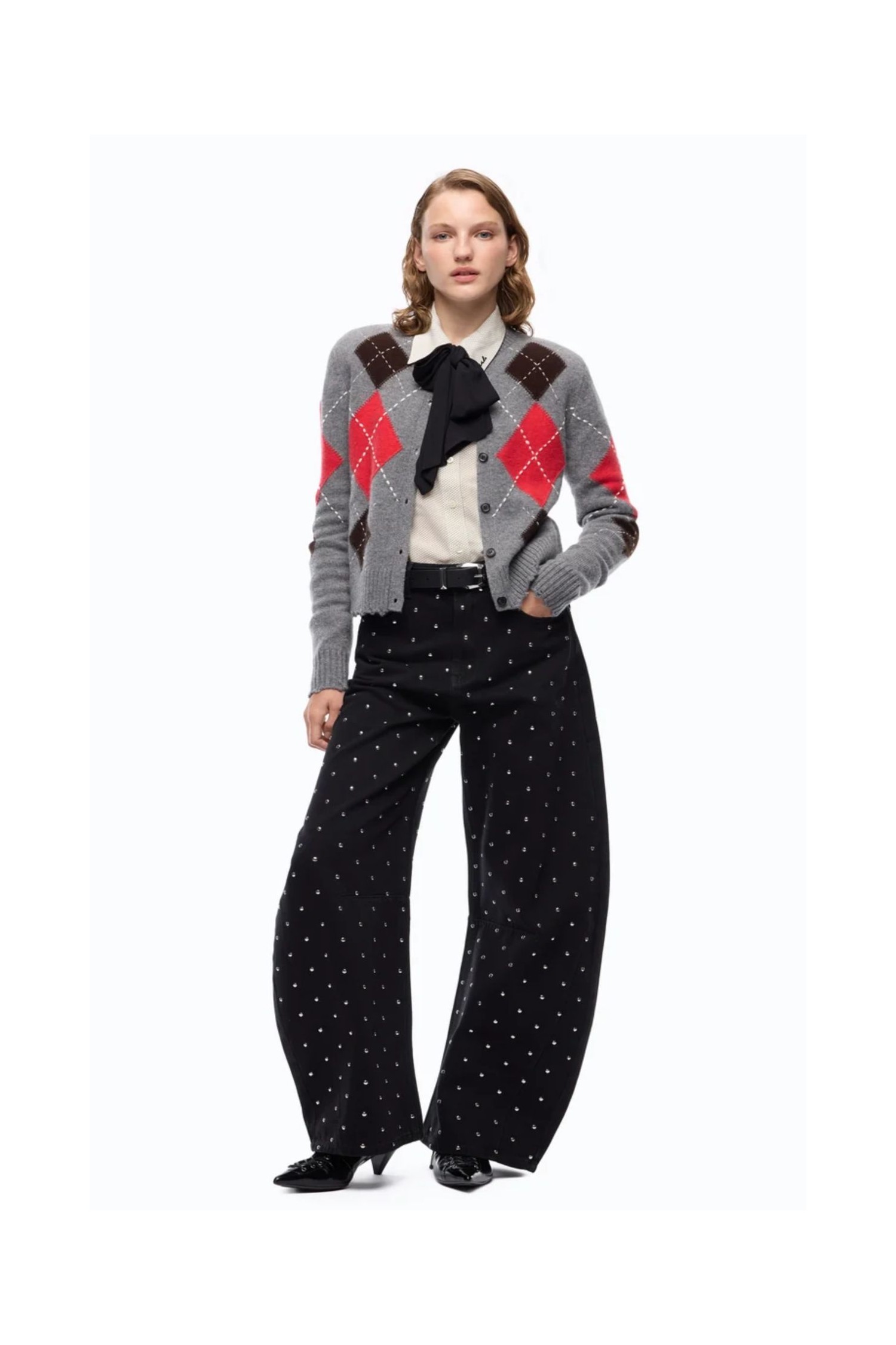 CARDIGAN GIROCOLLO IN LANA E CASHMERE A ROMBI PINKO