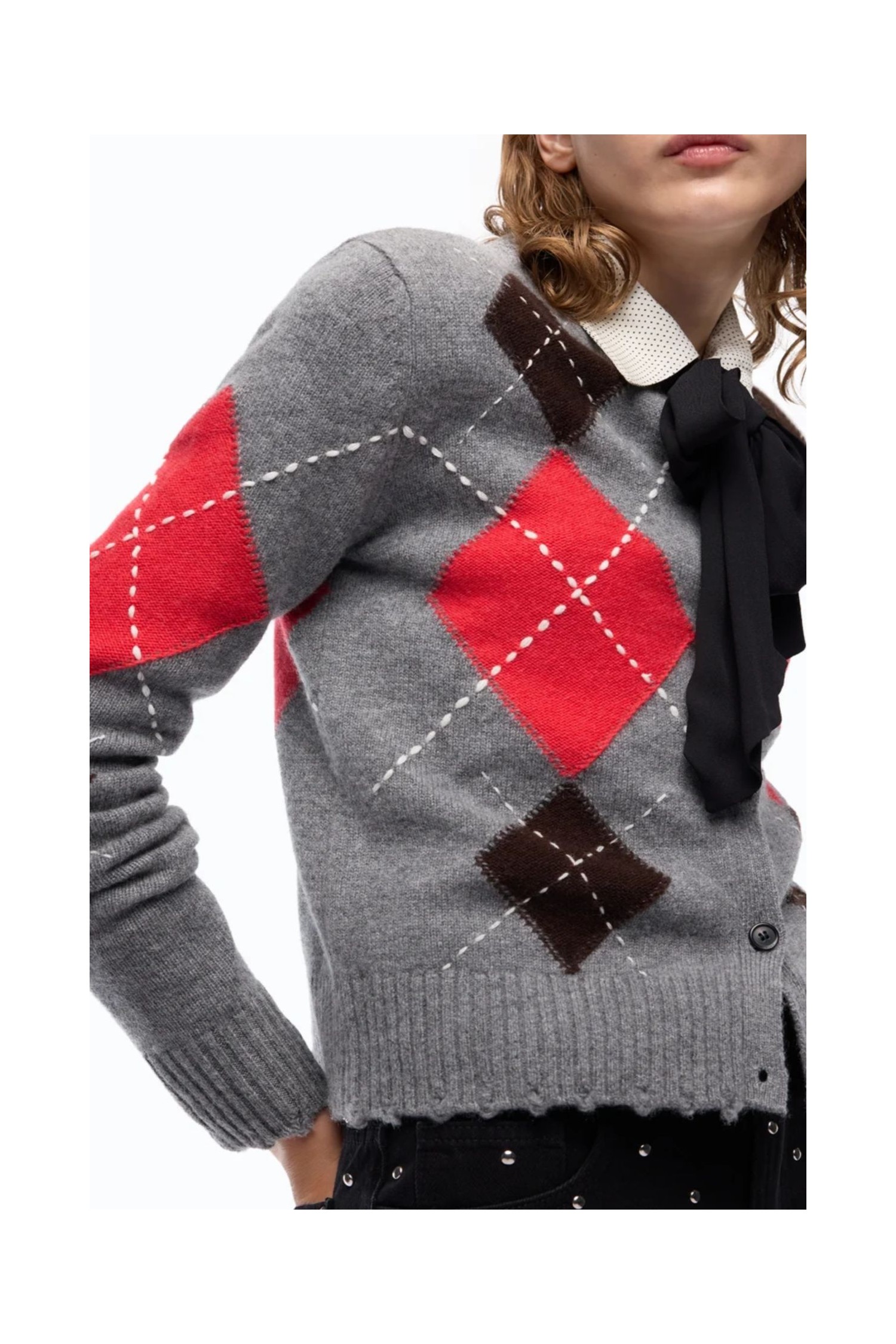 CARDIGAN GIROCOLLO IN LANA E CASHMERE A ROMBI PINKO