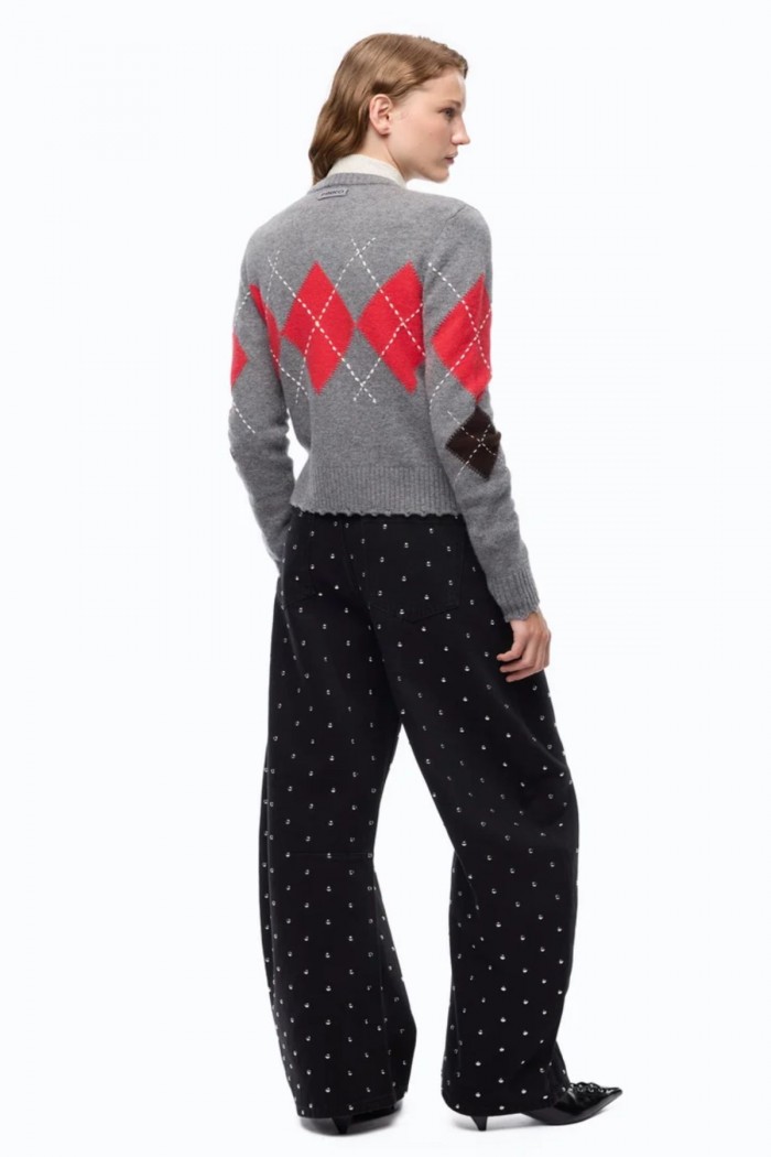 CARDIGAN GIROCOLLO IN LANA E CASHMERE A ROMBI PINKO