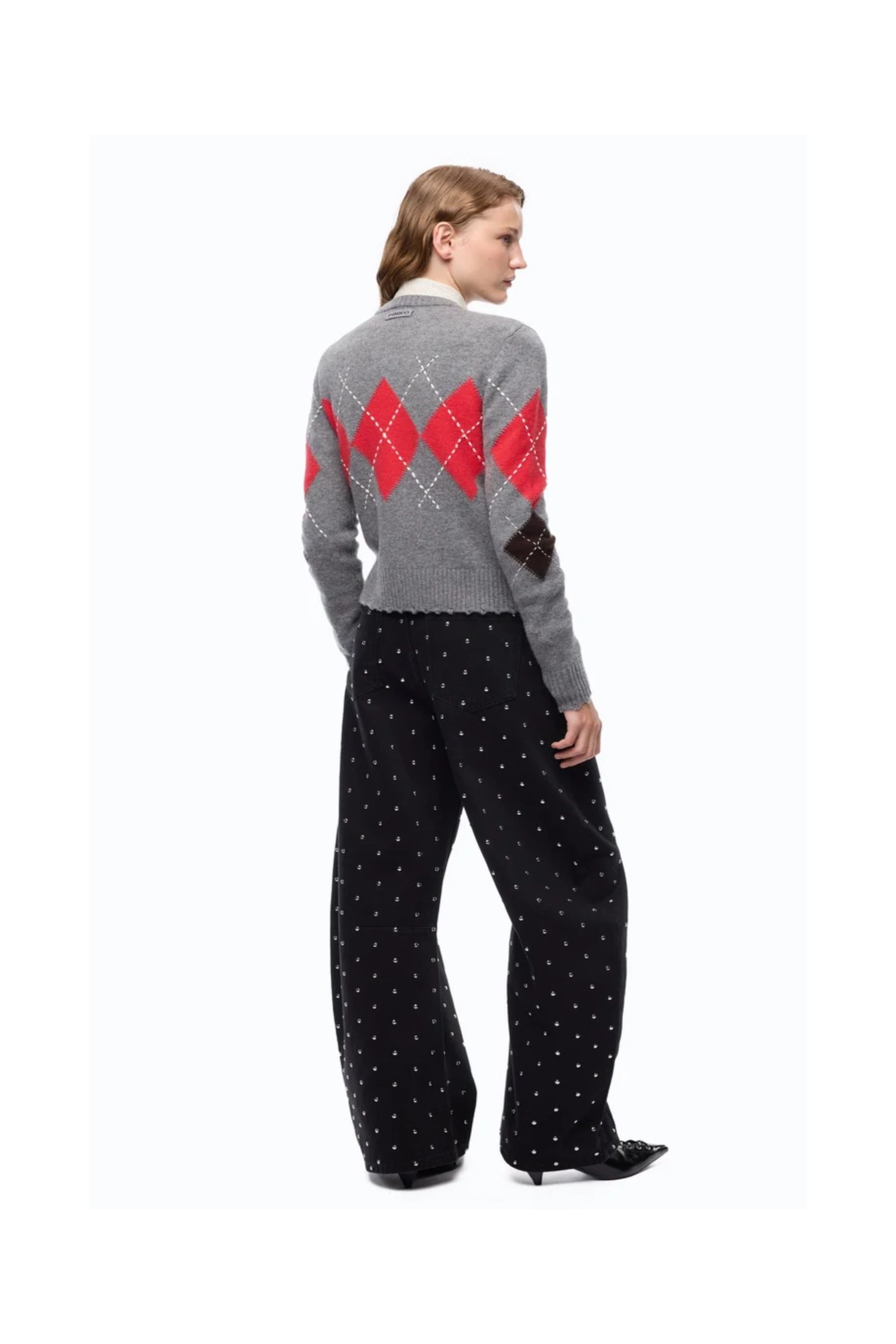 CARDIGAN GIROCOLLO IN LANA E CASHMERE A ROMBI PINKO