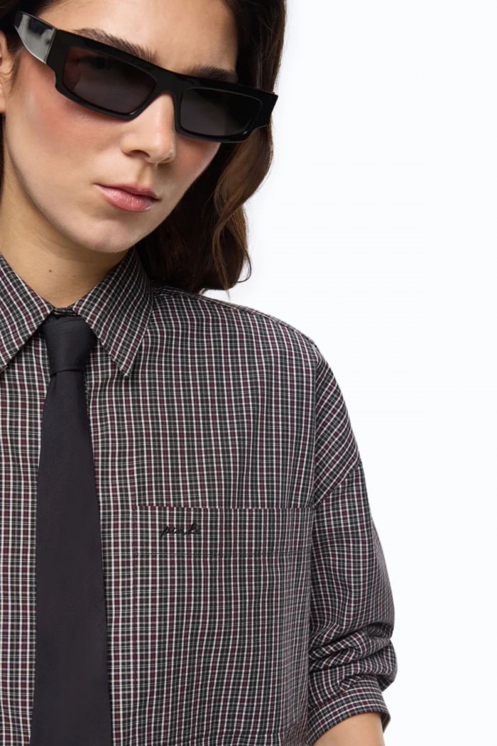 CAMICIA CROPPED A QUADRETTI CON CRAVATTA PINKO