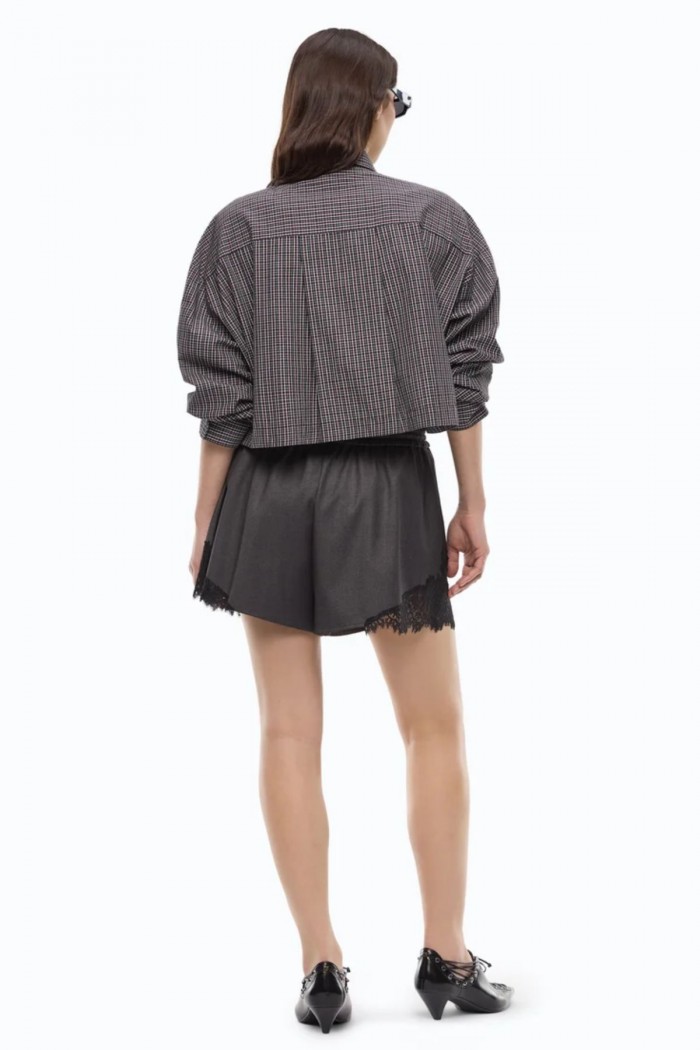 CAMICIA CROPPED A QUADRETTI CON CRAVATTA PINKO