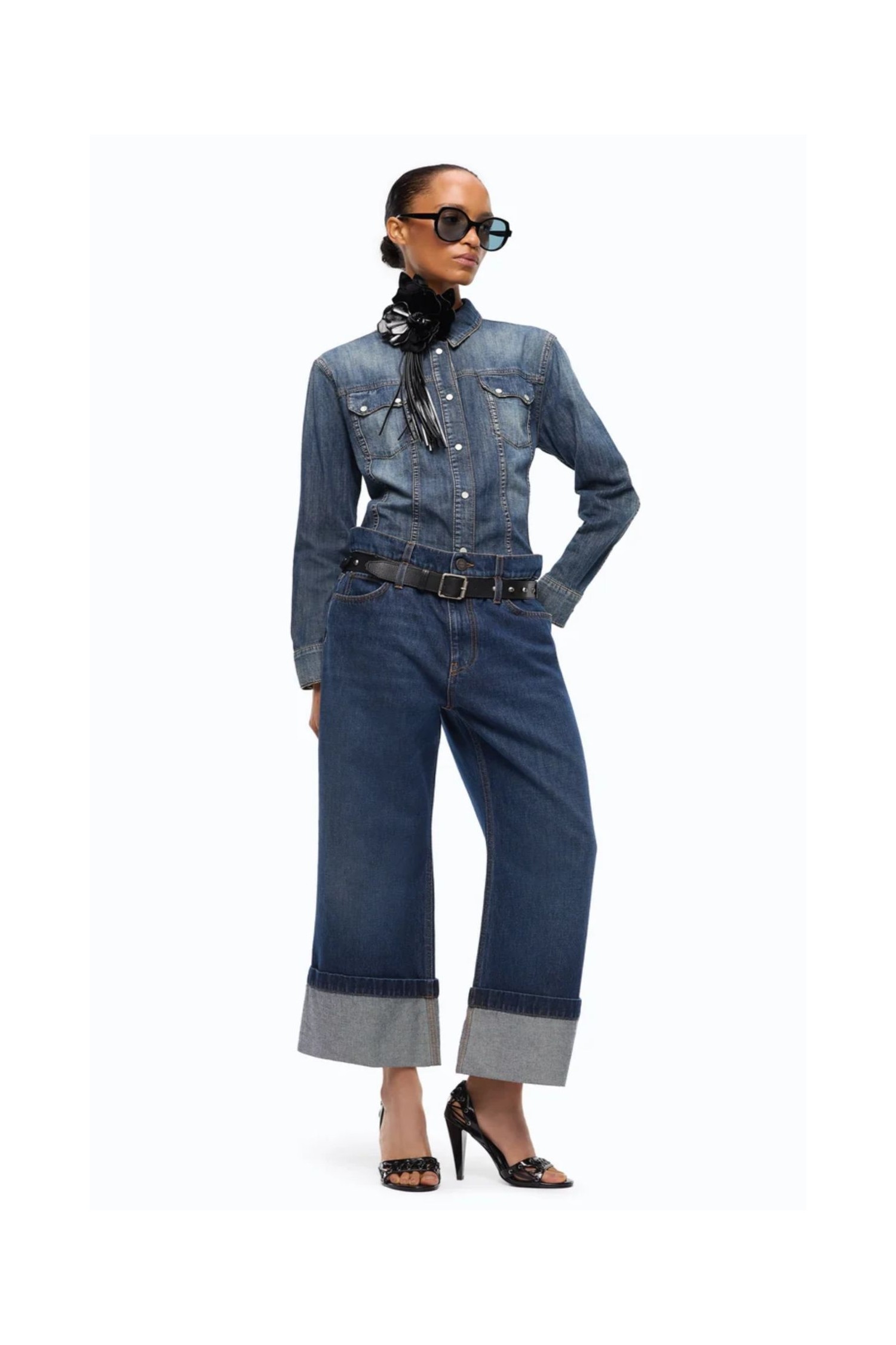 JEANS CROPPED CON CINTURA IN PELLE PINKO