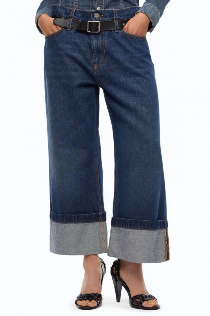 JEANS CROPPED CON CINTURA IN PELLE PINKO
