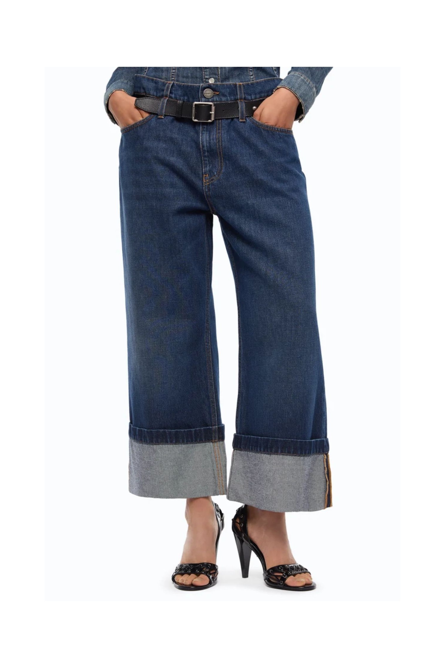 JEANS CROPPED CON CINTURA IN PELLE PINKO