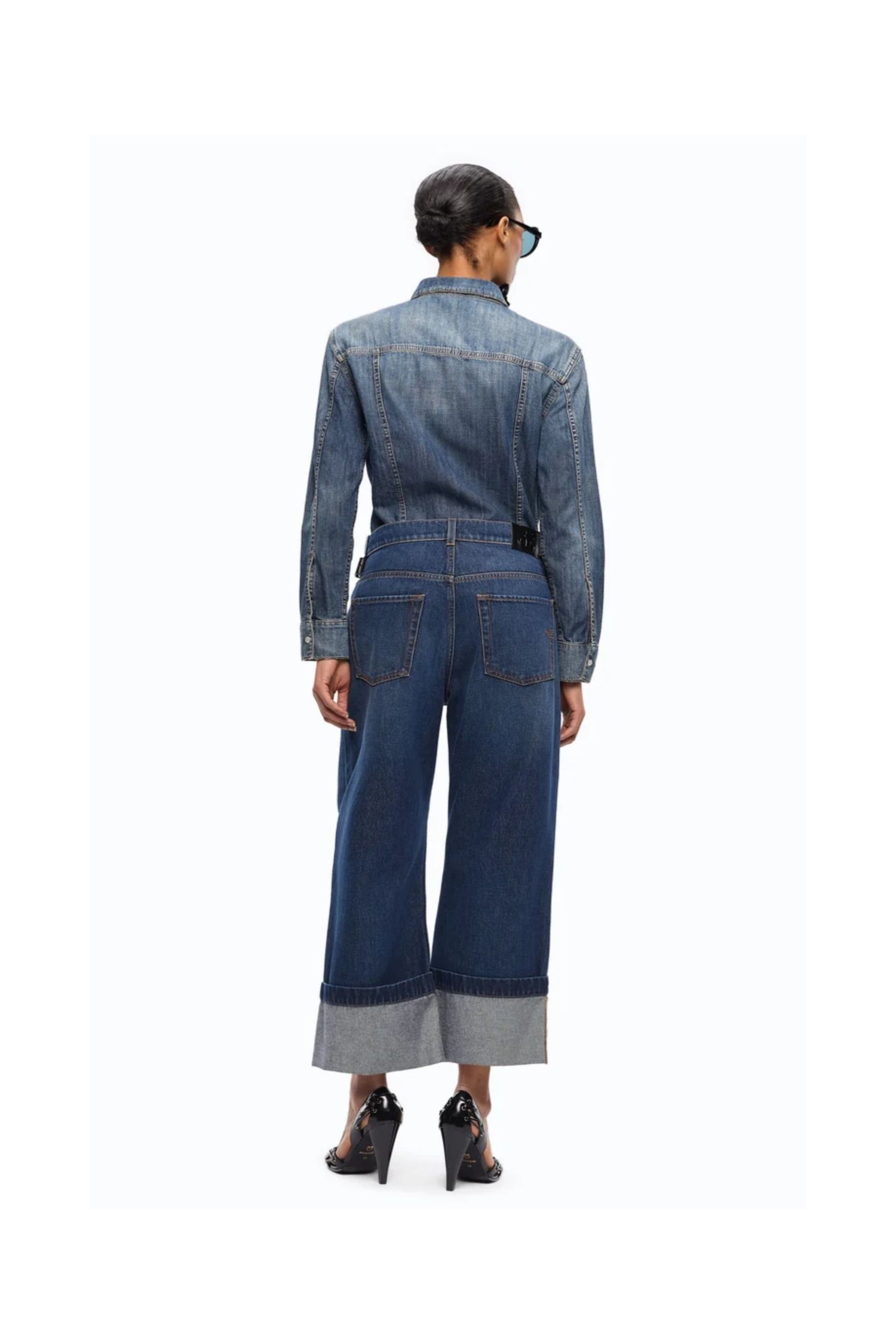 JEANS CROPPED CON CINTURA IN PELLE PINKO