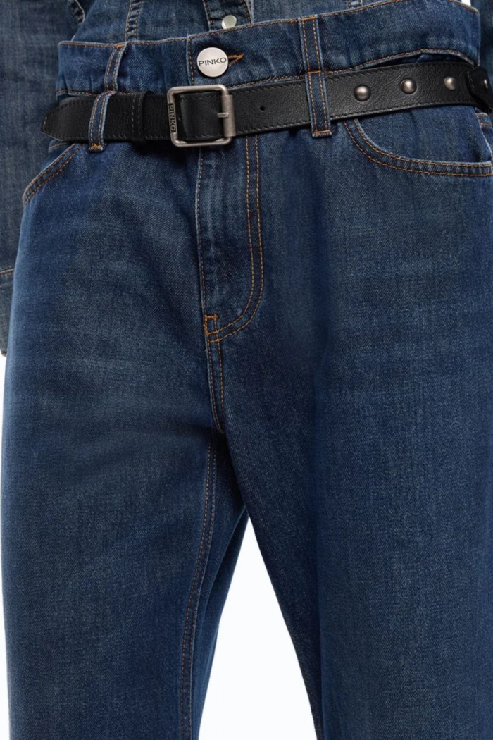 JEANS CROPPED CON CINTURA IN PELLE PINKO