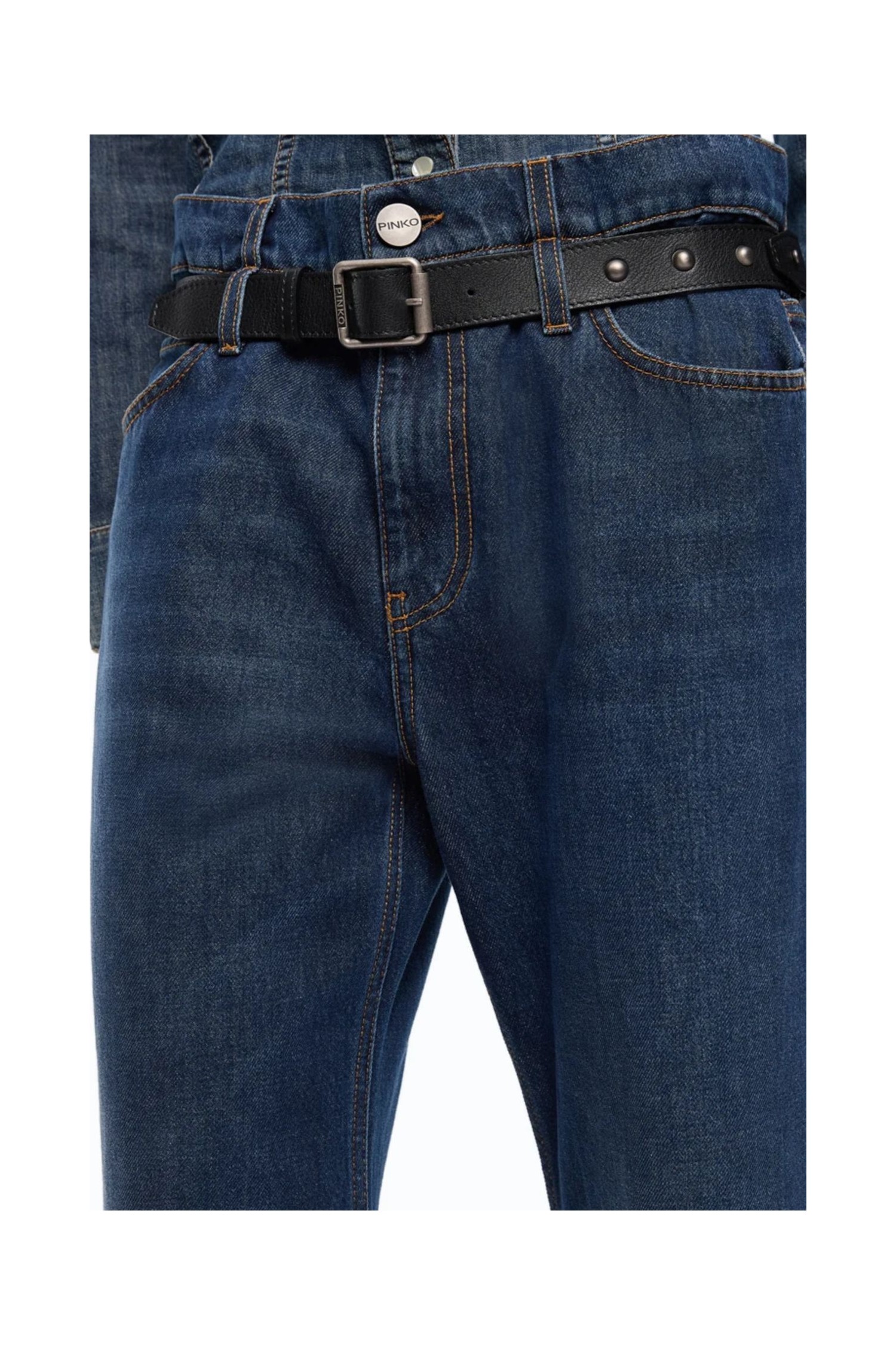 JEANS CROPPED CON CINTURA IN PELLE PINKO