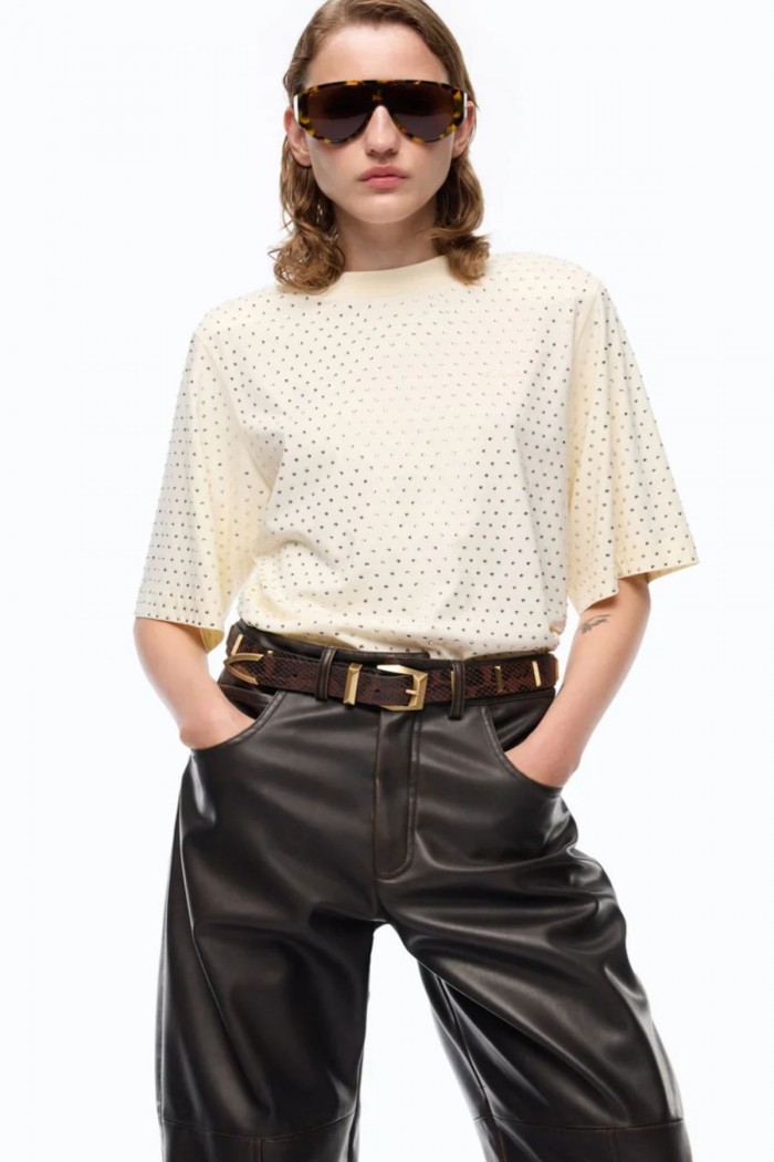 T-SHIRT JERSEY CON STRASS E LOGO PINKO