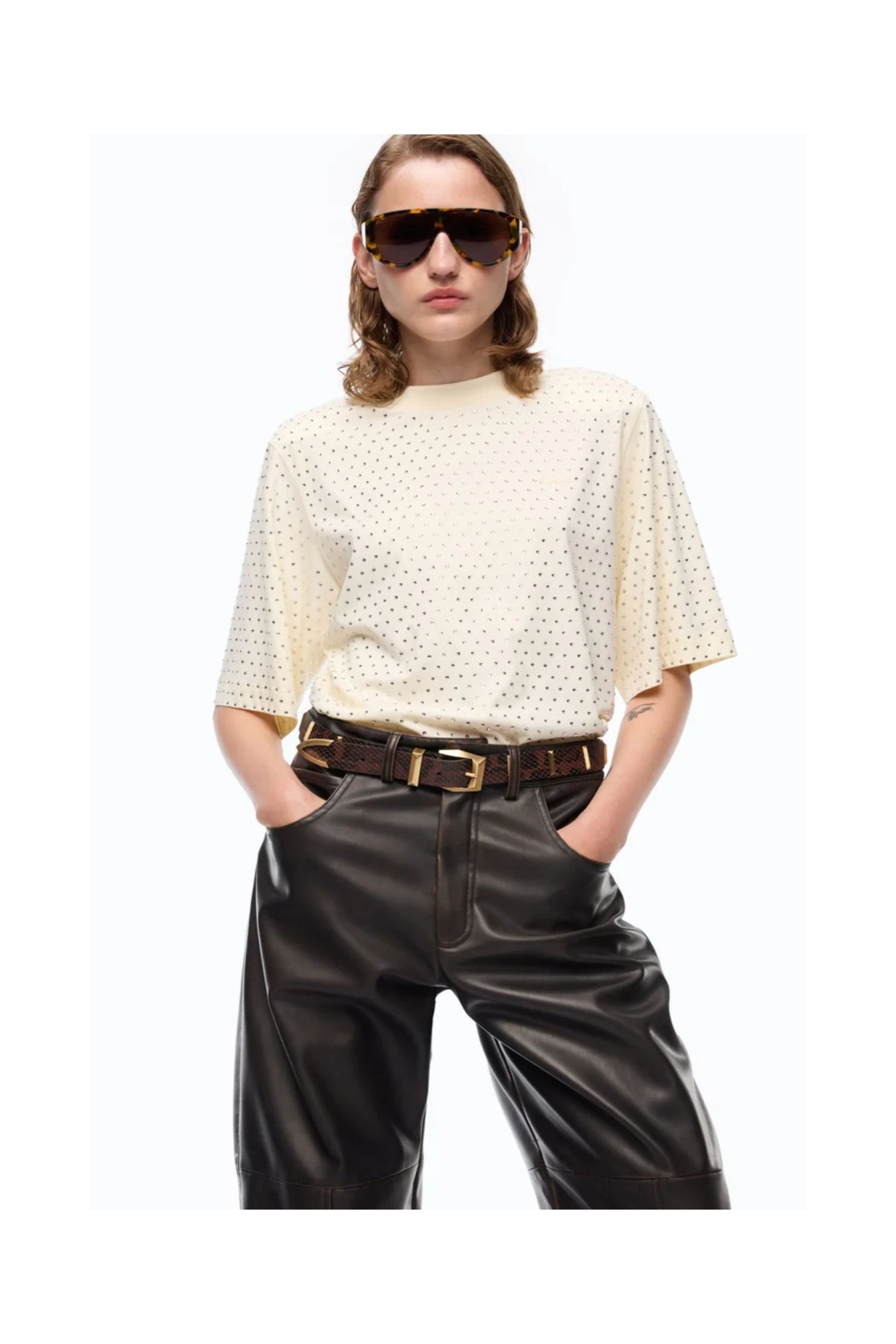 T-SHIRT JERSEY CON STRASS E LOGO PINKO