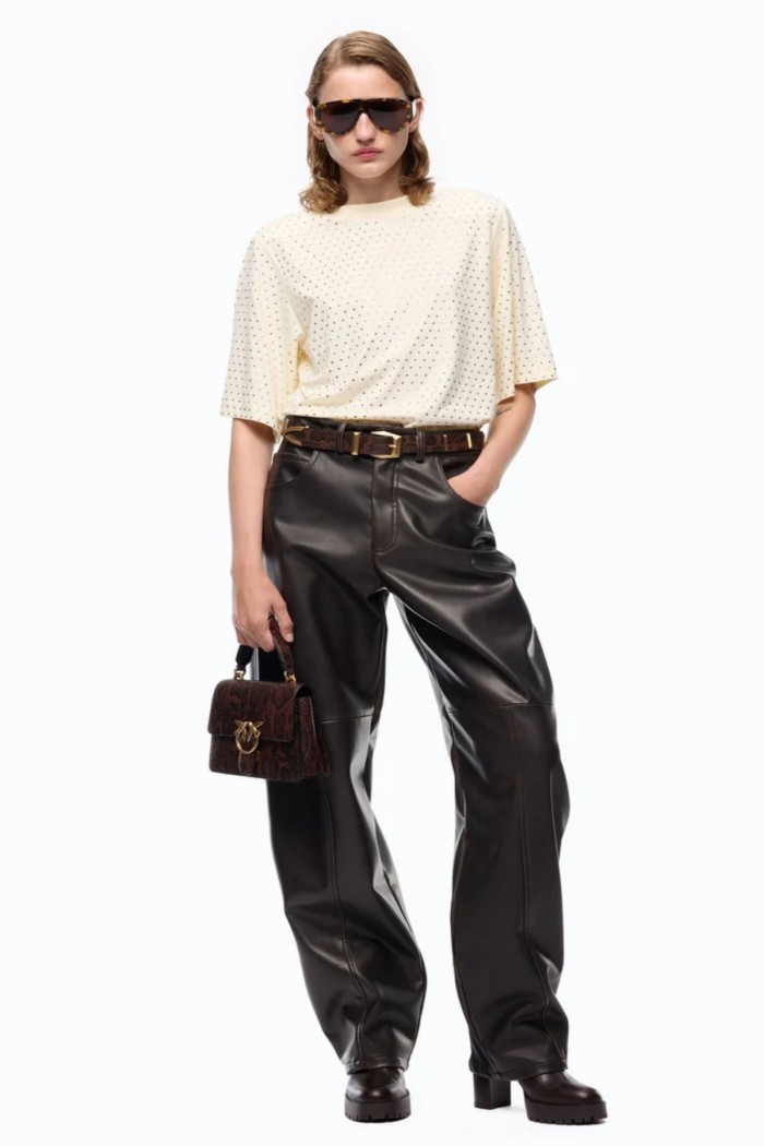 T-SHIRT JERSEY CON STRASS E LOGO PINKO