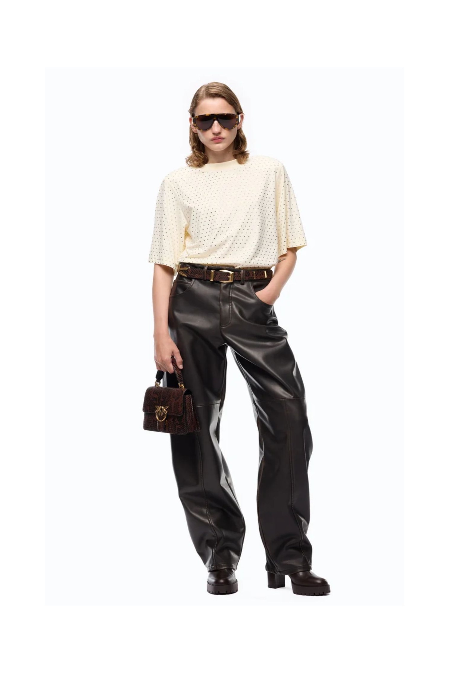 T-SHIRT JERSEY CON STRASS E LOGO PINKO