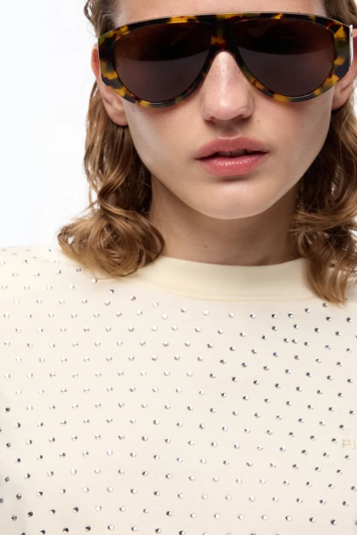 T-SHIRT JERSEY CON STRASS E LOGO PINKO