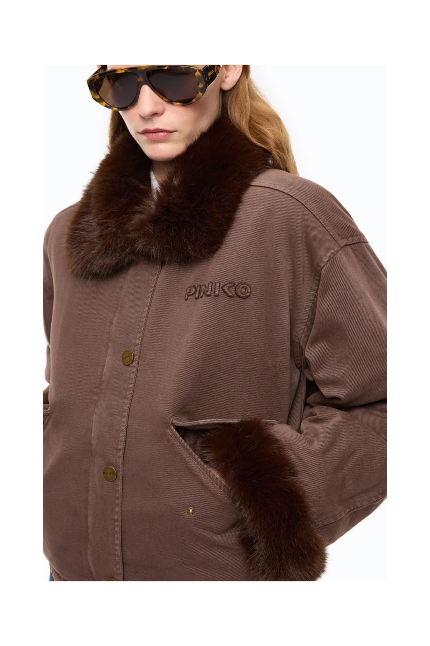 CABAN IN COTONE CON DETTAGLI EFFETTO PELLICCIA PINKO