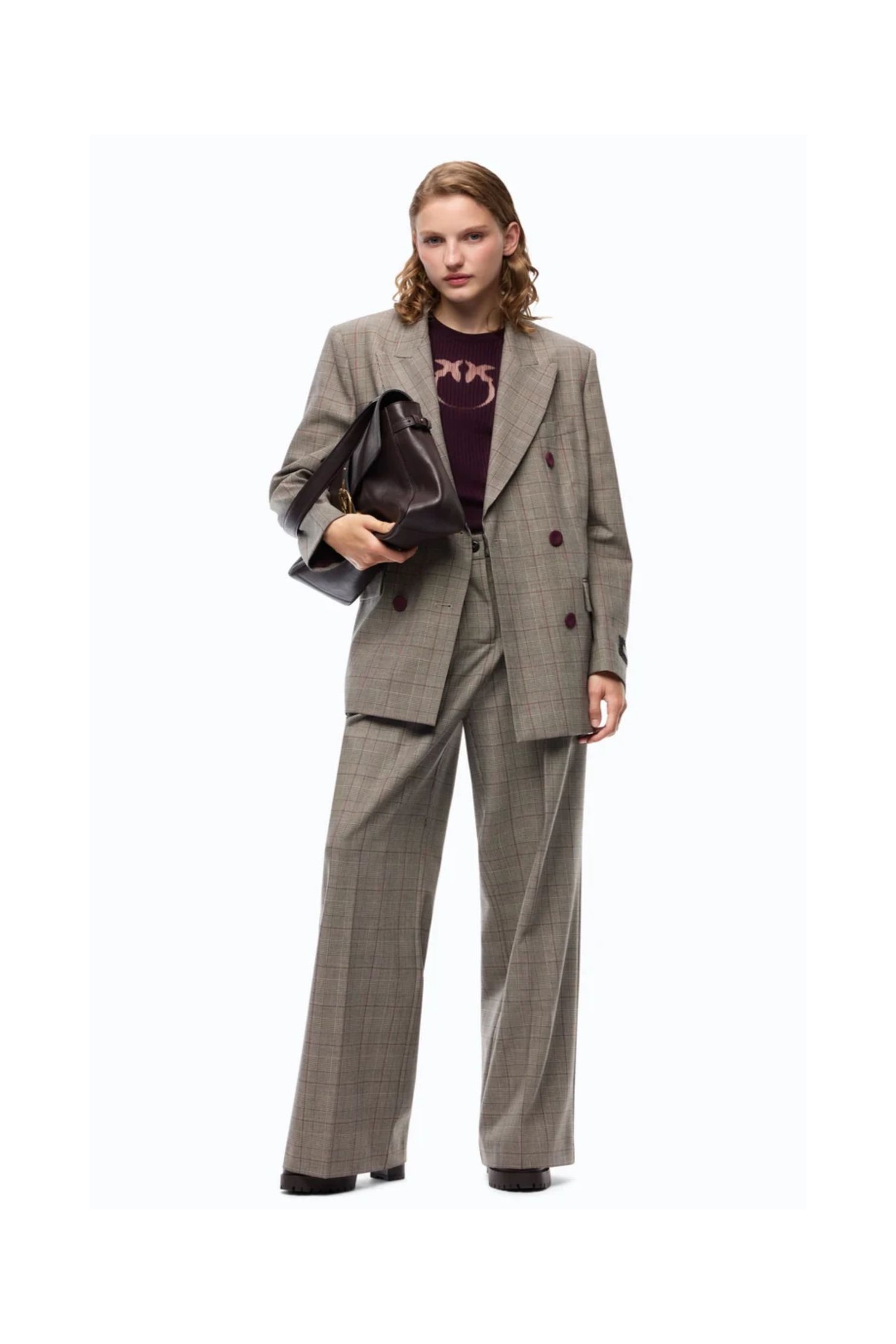 PANTALONI AMPI A QUADRI PINKO