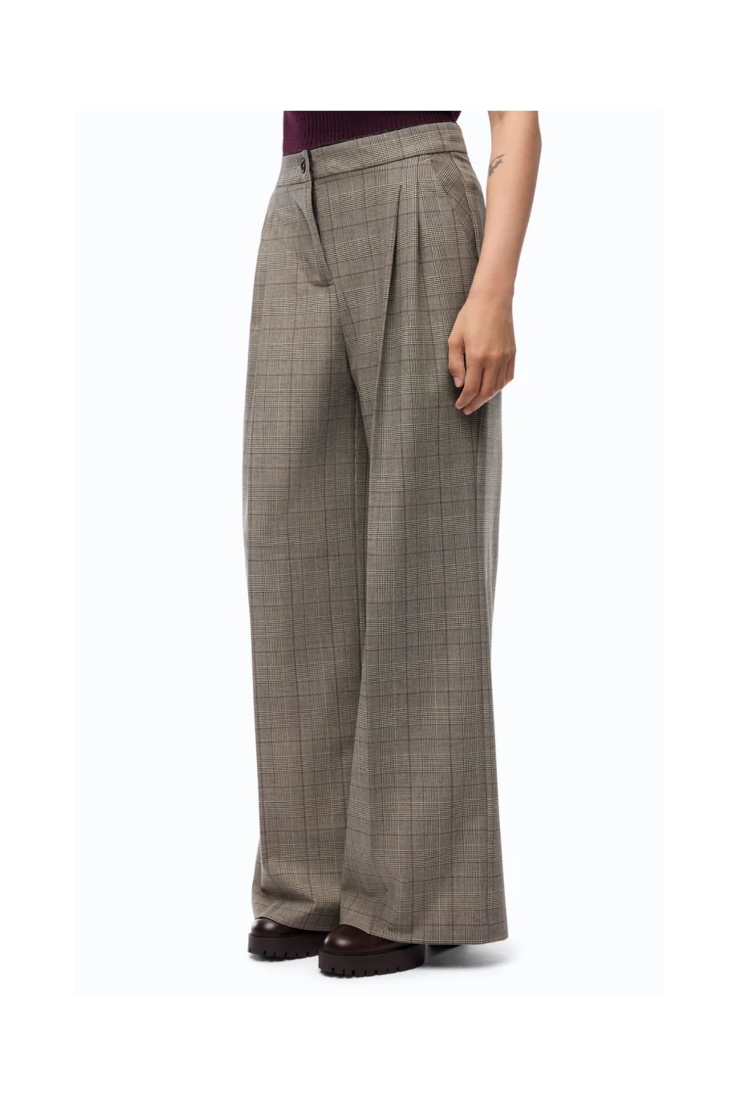 PANTALONI AMPI A QUADRI PINKO