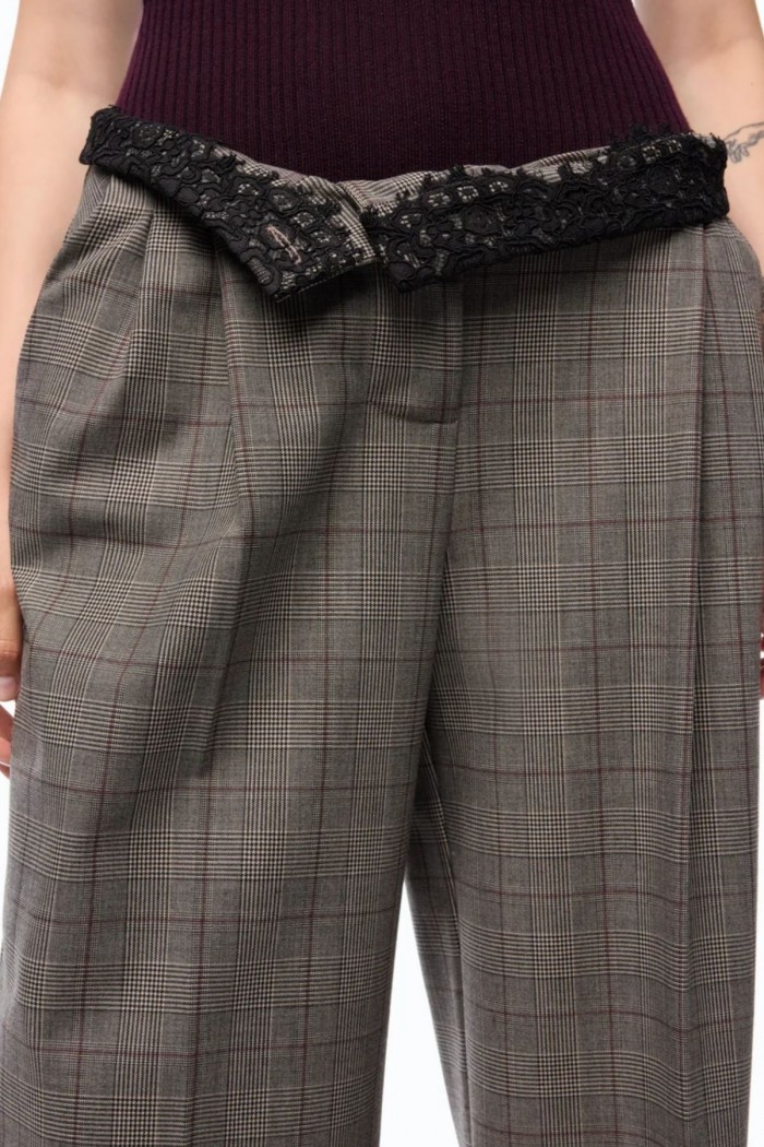 PANTALONI AMPI A QUADRI PINKO