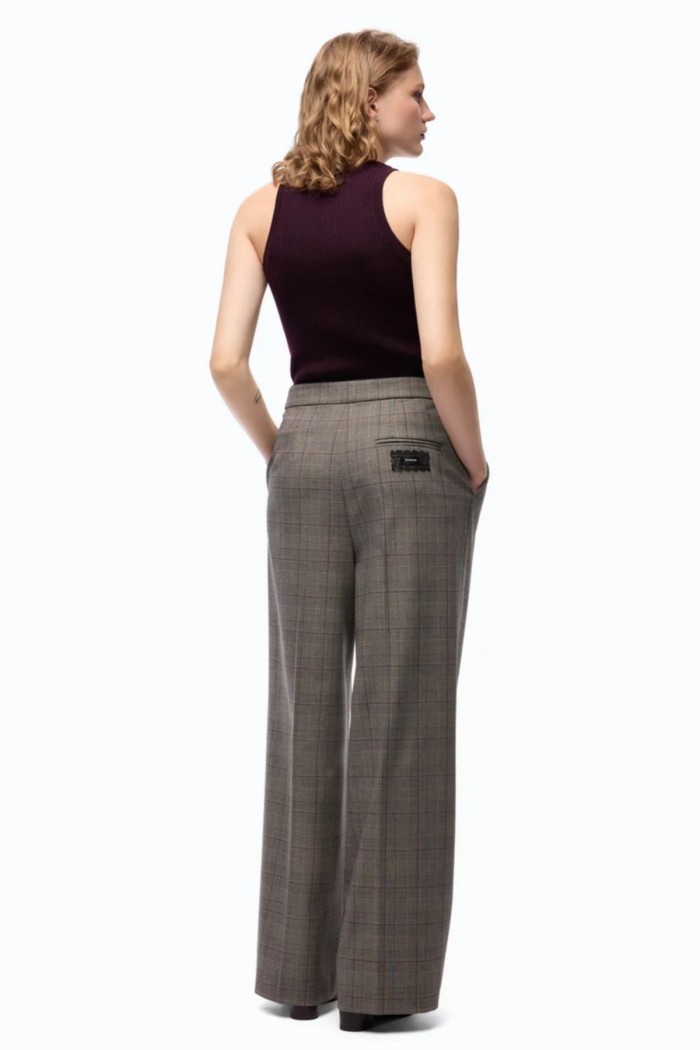 PANTALONI AMPI A QUADRI PINKO