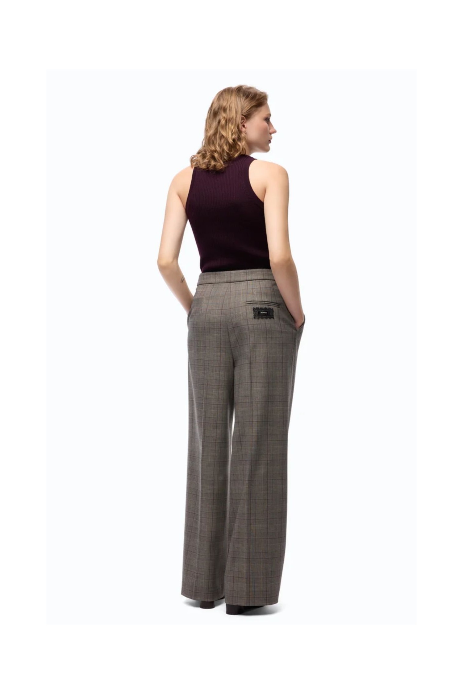 PANTALONI AMPI A QUADRI PINKO