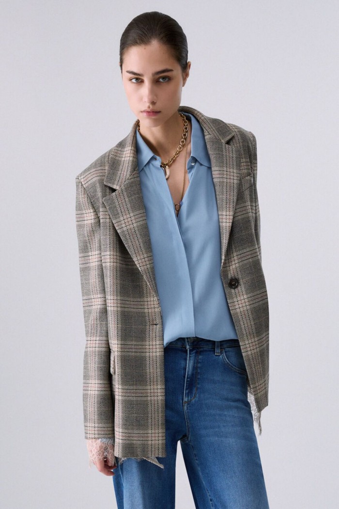 BLAZER CHECK CON DETTAGLI IN PIZZO LIU JO