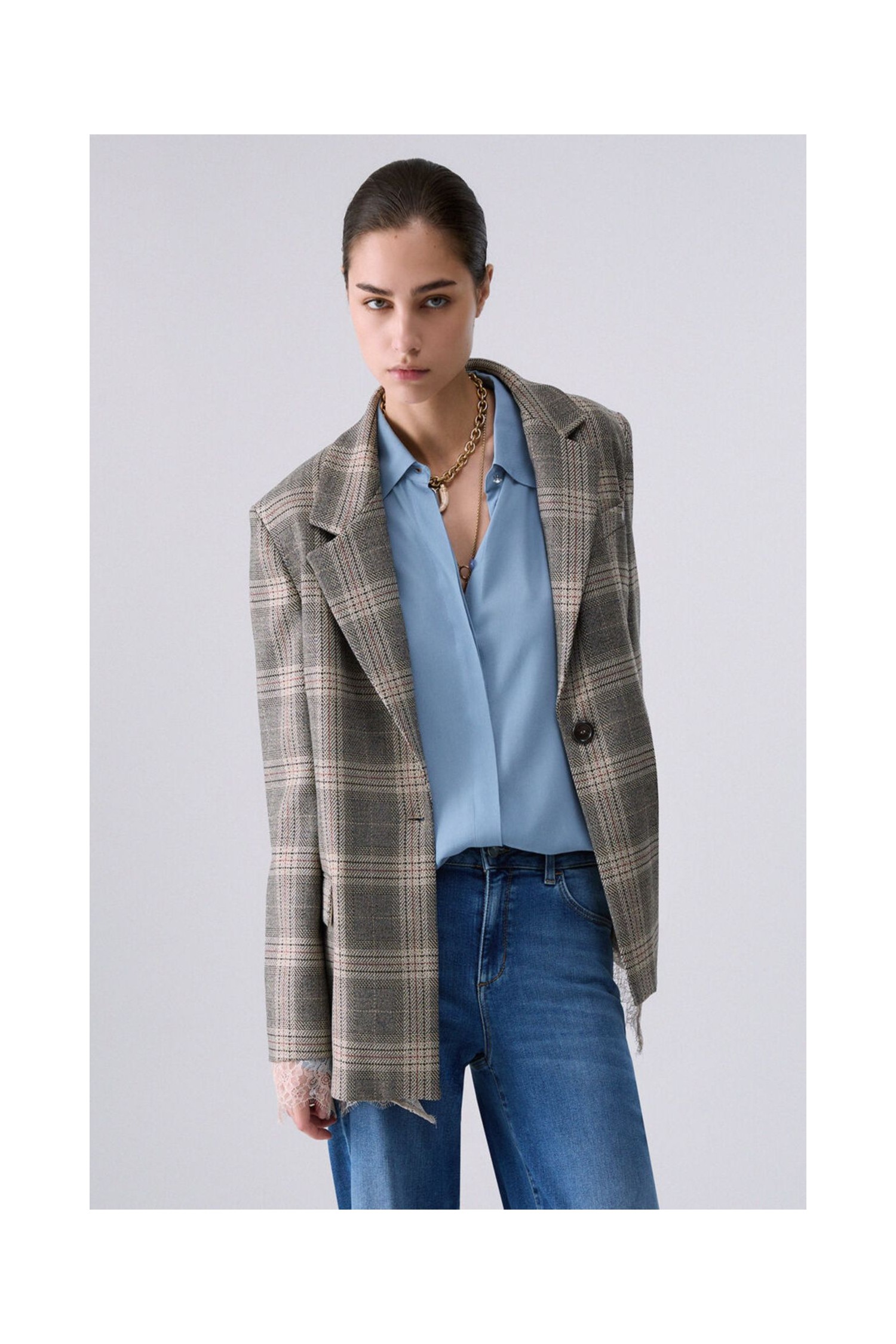 BLAZER CHECK CON DETTAGLI IN PIZZO LIU JO