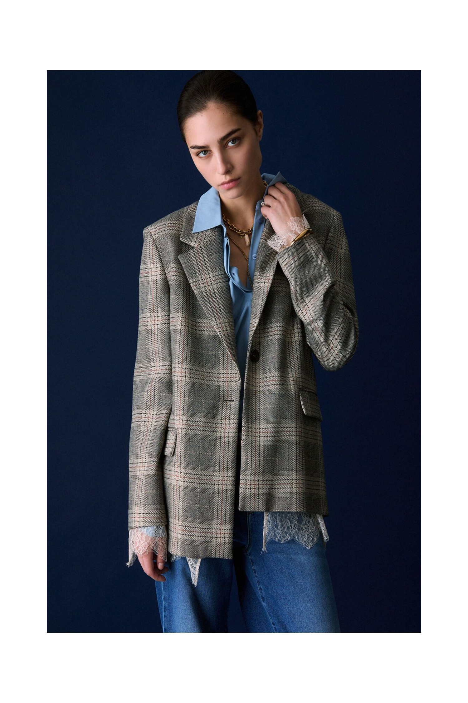 BLAZER CHECK CON DETTAGLI IN PIZZO LIU JO
