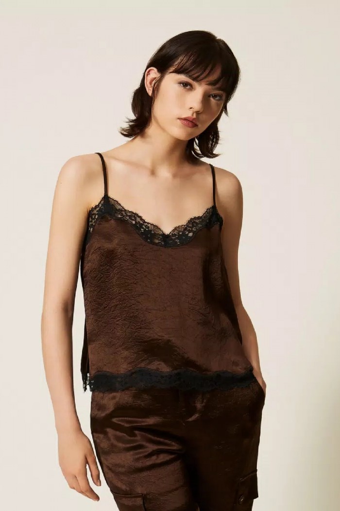 TOP IN RASO FROISSE E PIZZO TWINSET