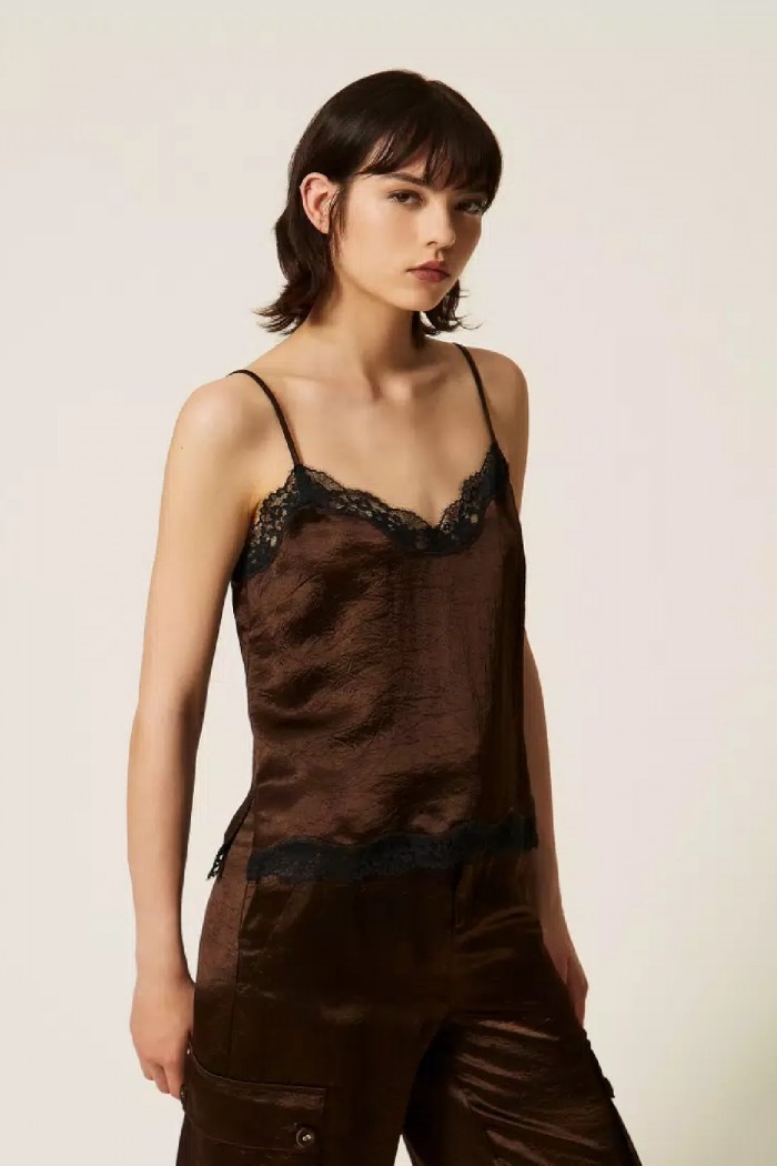 TOP IN RASO FROISSE E PIZZO TWINSET
