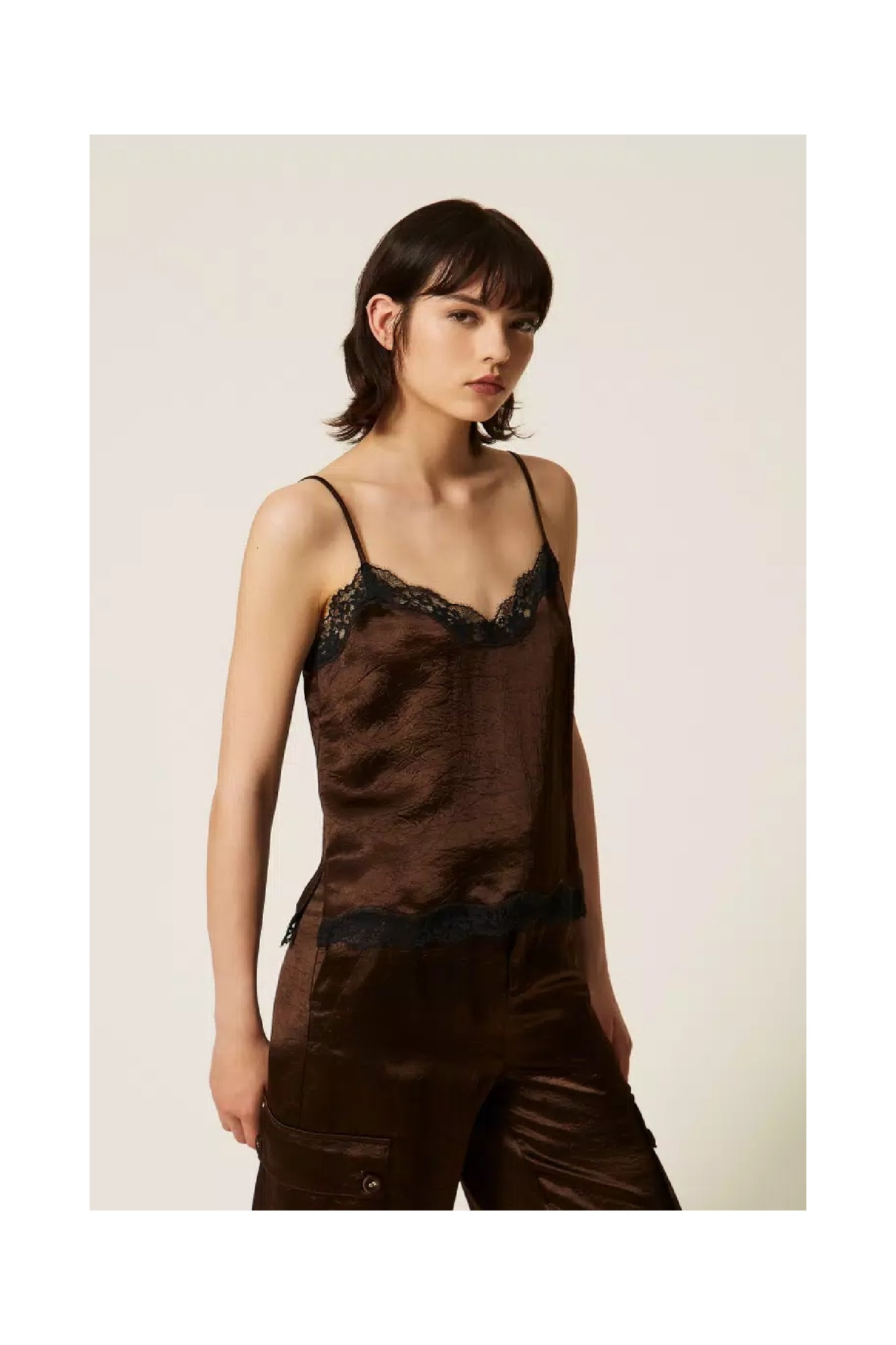 TOP IN RASO FROISSE E PIZZO TWINSET