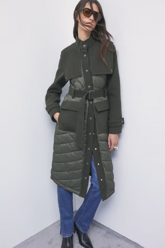 CAPPOTTO TRAPUNTATO IN NYLON CON DETTAGLI IN LANA PATRIZIA PEPE 