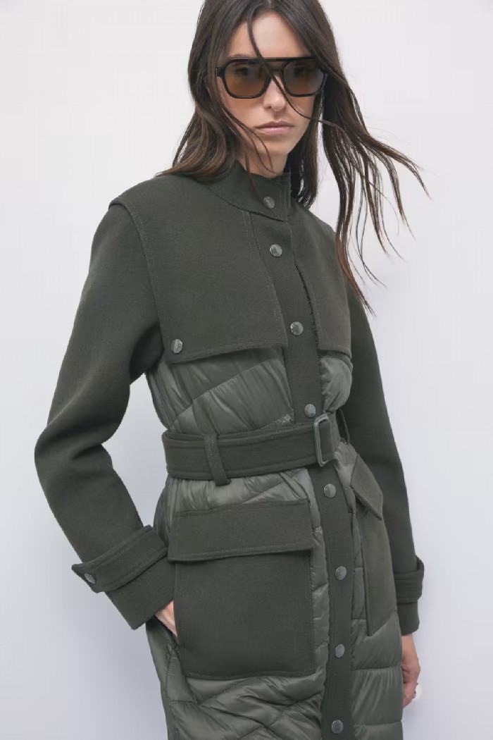 CAPPOTTO TRAPUNTATO IN NYLON CON DETTAGLI IN LANA PATRIZIA PEPE 
