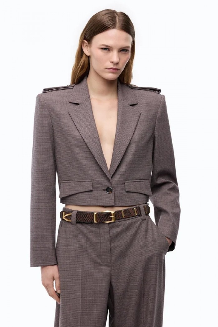 GIACCA CROPPED CON MOTIVO MICRO PIED DE POULE PINKO
