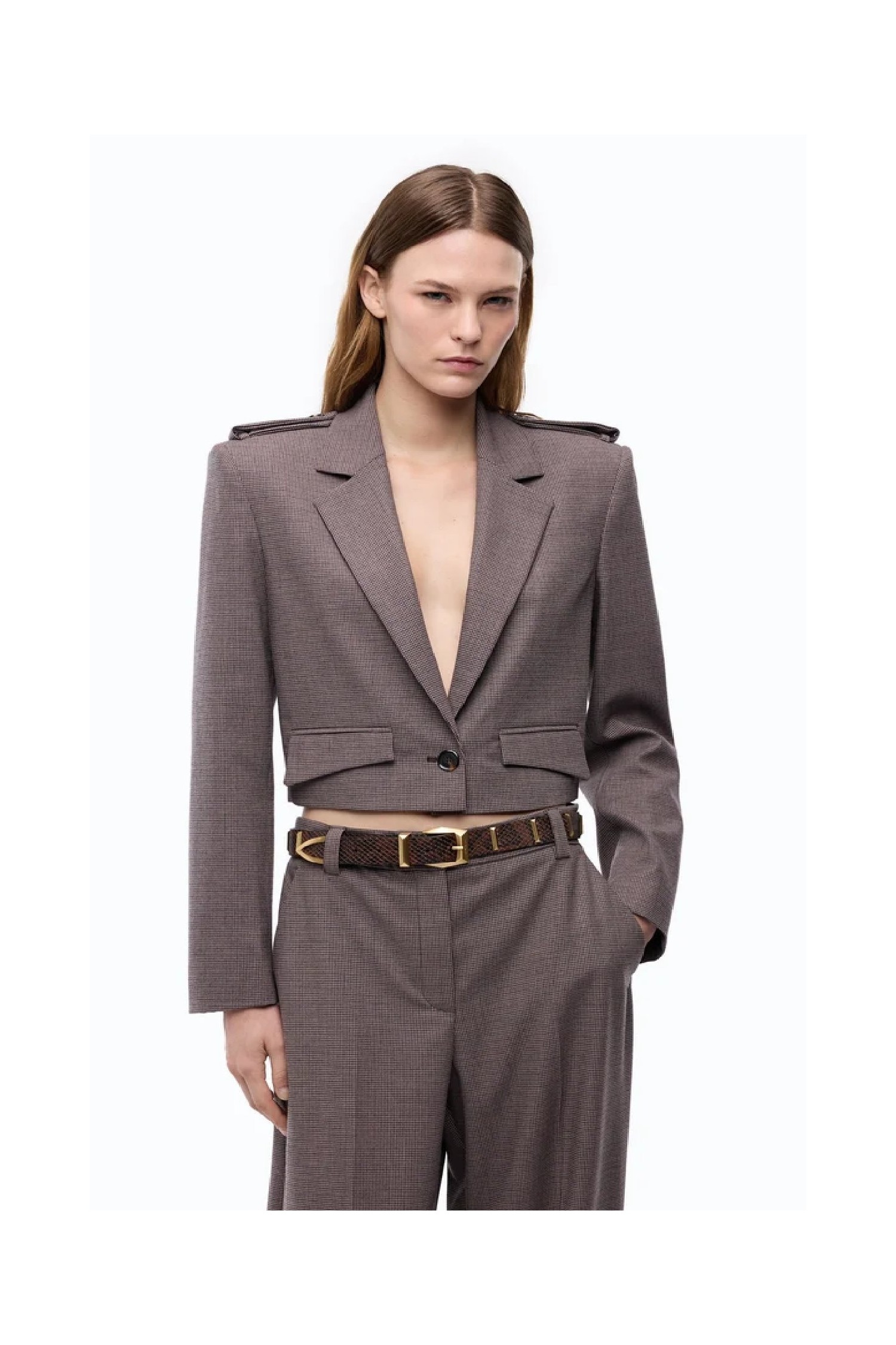 GIACCA CROPPED CON MOTIVO MICRO PIED DE POULE PINKO